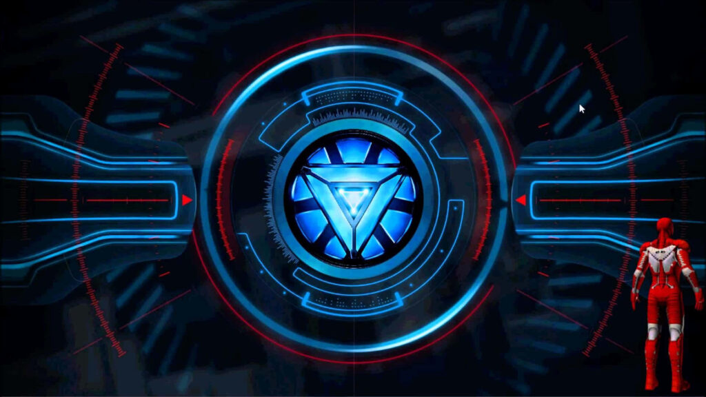Futuristic Iron Man Wallpaper: Glowing Arc Reactor & Holographic Tech