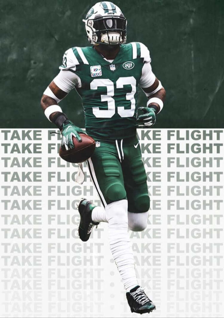 Jamal Adams Jets Wallpaper: Energetic Action & 'Take Flight' Design