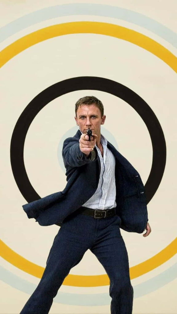 Dynamic James Bond Wallpaper: Iconic Spy in Action with Stylish Backdrop