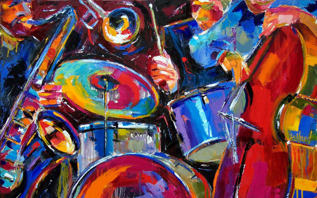 Dynamic Jazz Band Abstract Wallpaper - Vibrant Colorful Background