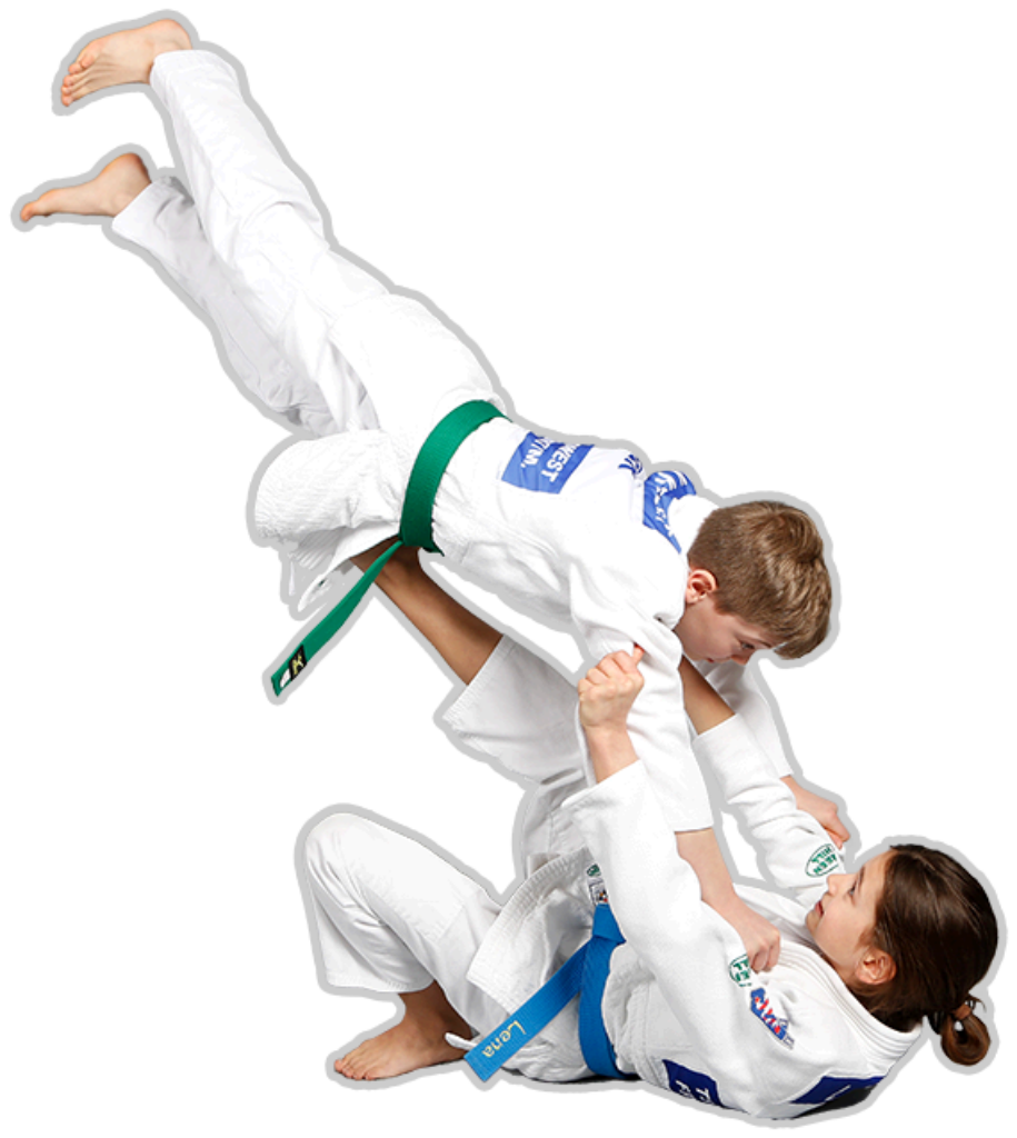 Dynamic Judo Throw Illustration: Precise Moment in Traditional Uniforms Wallpaper