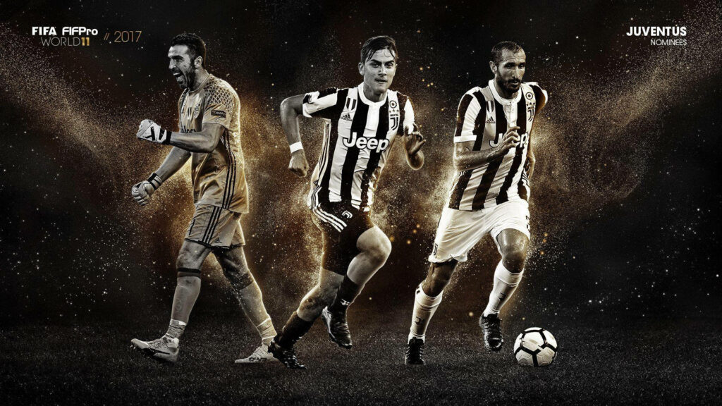 Juventus Legends: Buffon, Dybala & Chiellini in Action Wallpaper