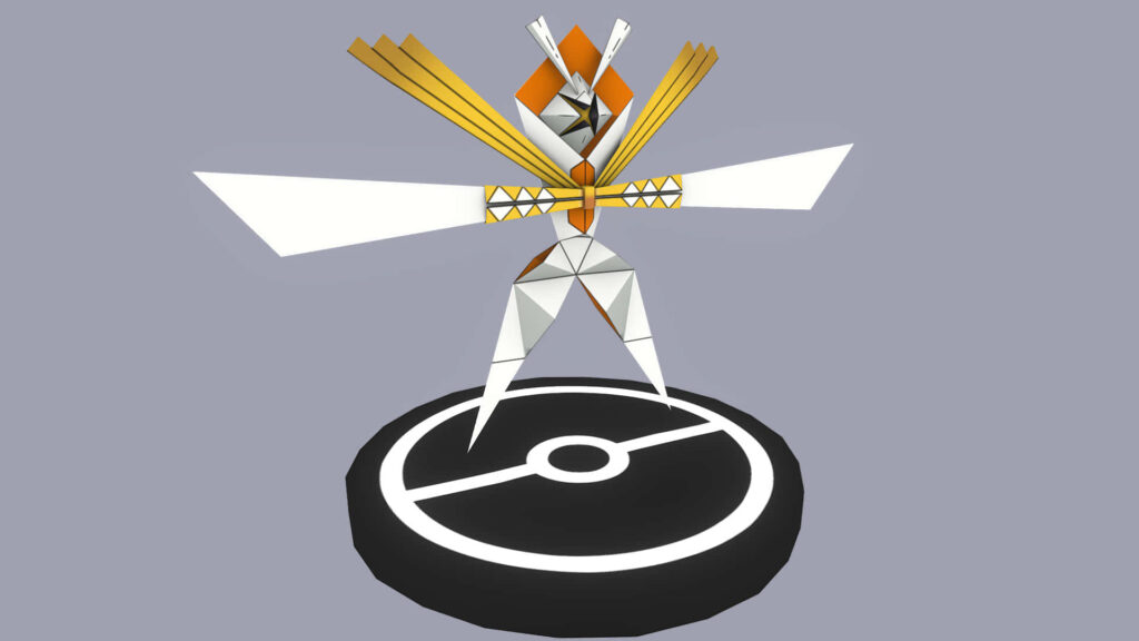 Dynamic Kartana Ultra Beast Wallpaper on Sleek Grey Background