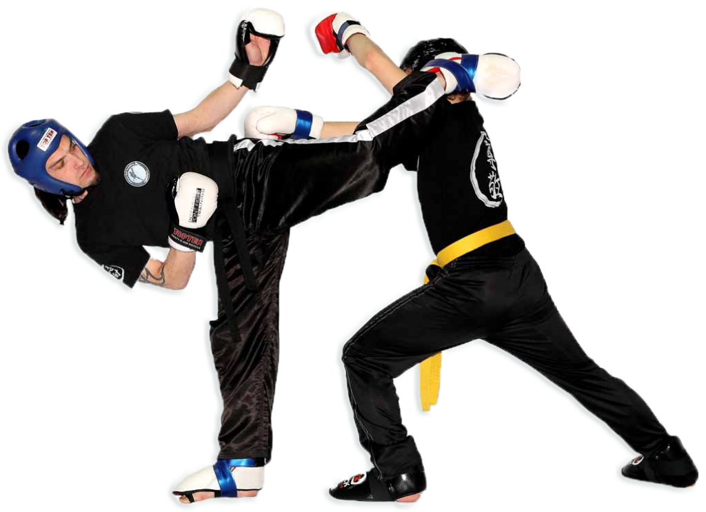 Dynamic Kickboxing Defense: High Kick Technique Wallpaper Illustration