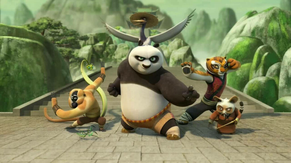 Dynamic Kung Fu Panda Wallpaper: Po & Friends on Stone Bridge