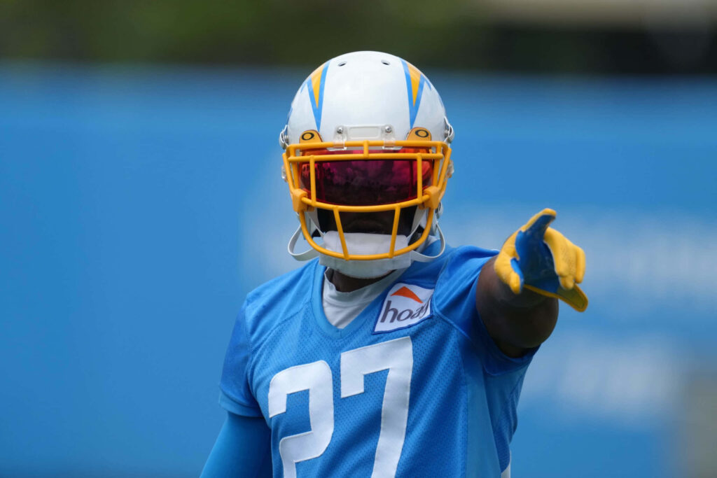Dynamic JC Jackson Action Shot - LA Chargers Wallpaper Background