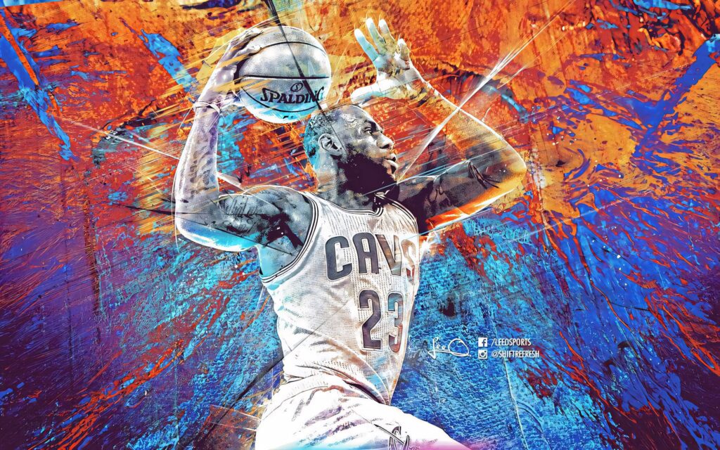 LeBron James Dynamic Cleveland Cavaliers Art Wallpaper - Vibrant Colors