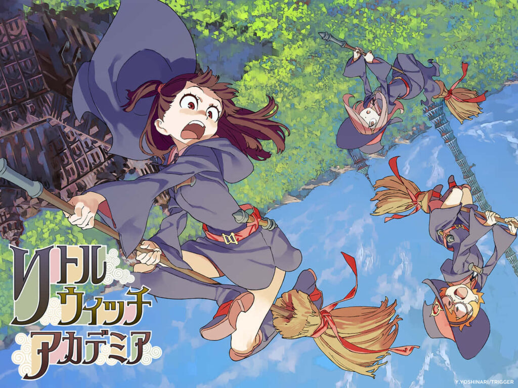 Vibrant Little Witch Academia Wallpaper: Broomstick Adventures in Color