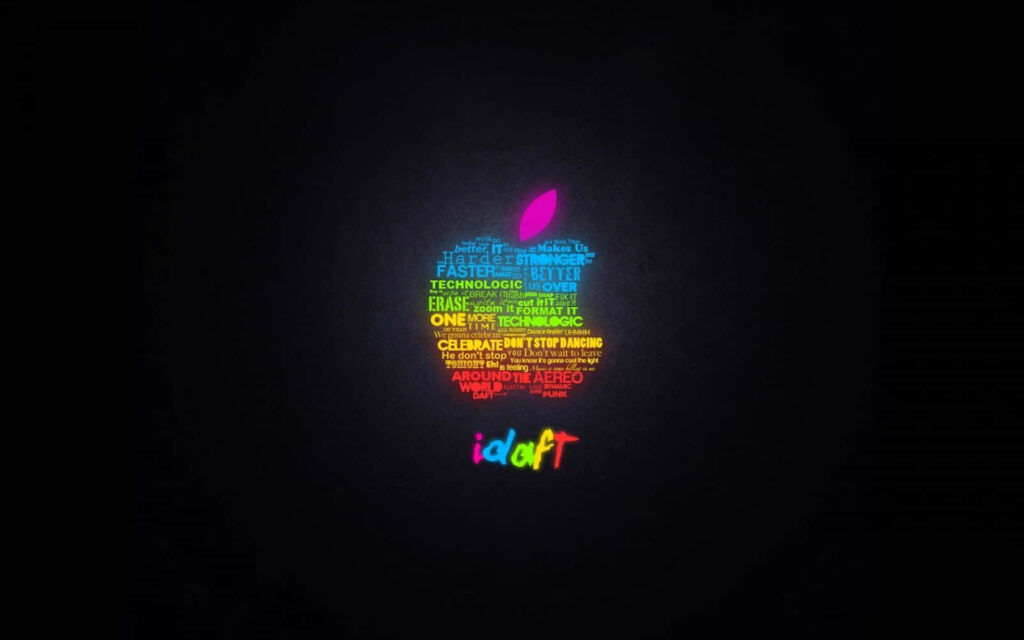 Colorful Word Collage Unveiling Classic Cool: Captivating Mac Icon Against Night Sky Wallpaper