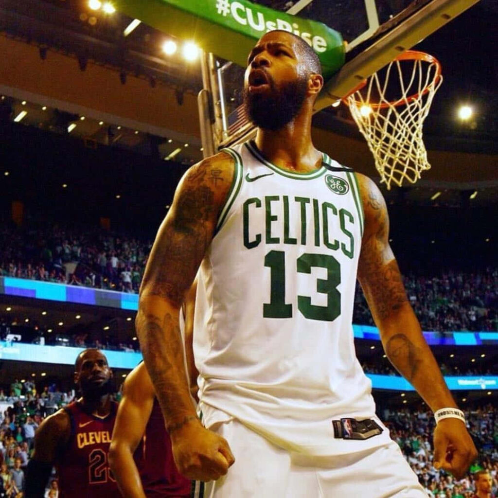 Dynamic Marcus Morris 2018 NBA Eastern Conference Finals in Boston Celtics jersey number 13 intense game Wallpaper