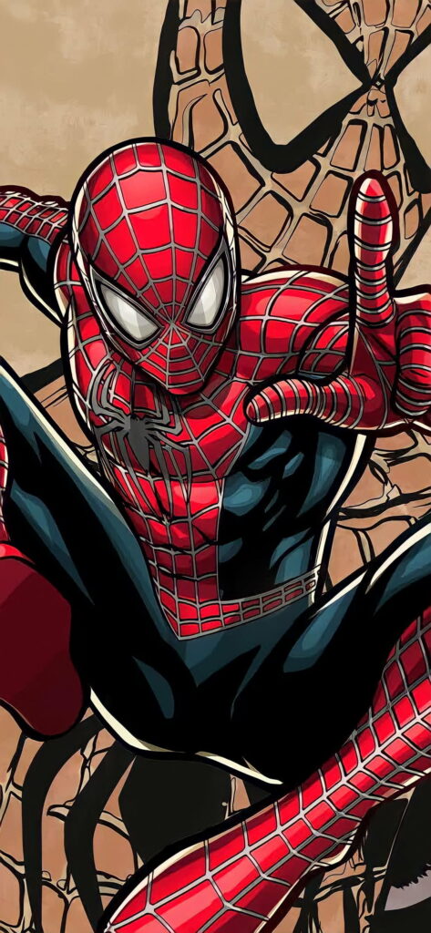 Dynamic Marvel Spider-Man HD wallpaper with bold action pose and detailed web background