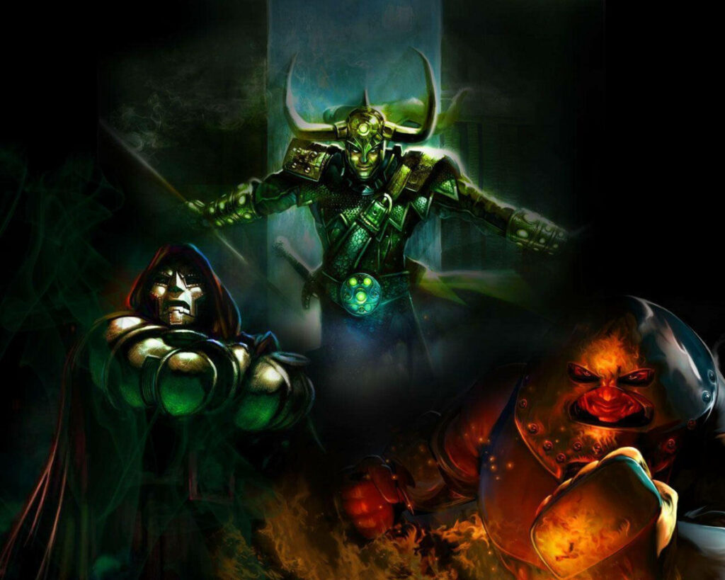 Dark Marvel Villains Wallpaper: Doctor Doom, Loki & Juggernaut Art