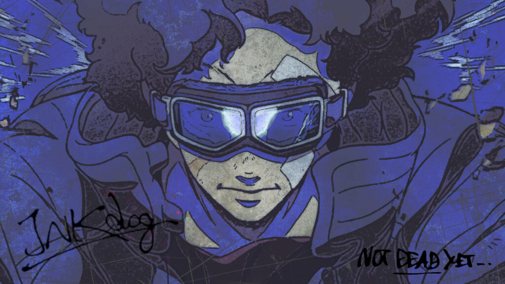 Intense Megalo Box Blue Wallpaper: Protagonist in Goggles Close-Up
