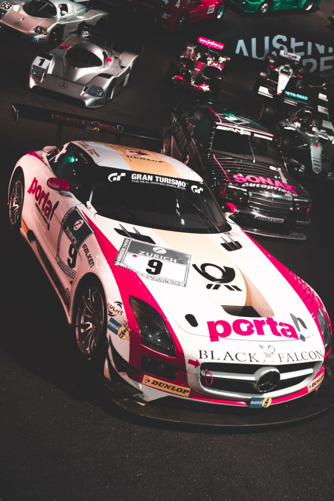 Dynamic Mercedes-Benz AMG SLS GT3 Race Car Wallpaper Background