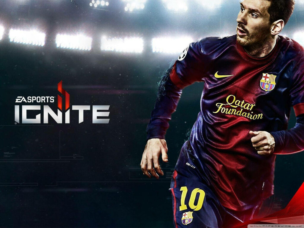 Messi in Action: Dynamic FIFA EA Sports Ignite Wallpaper Background