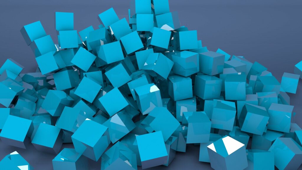 Dynamic Metallic Blue Cube Wallpaper - Vibrant Geometric Background