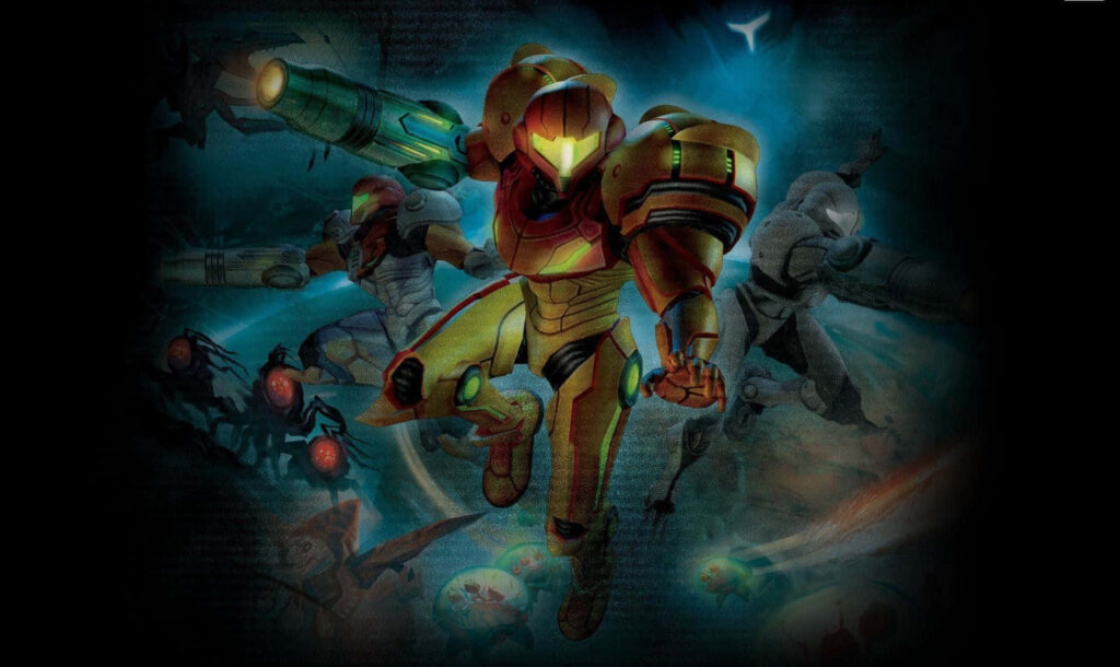 Dynamic Metroid Dread Wallpaper: Samus Aran in Action-Packed Scene
