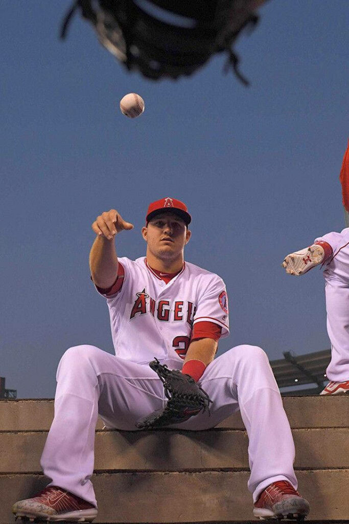 Mike Trout in Action: Dynamic Baseball Wallpaper Background