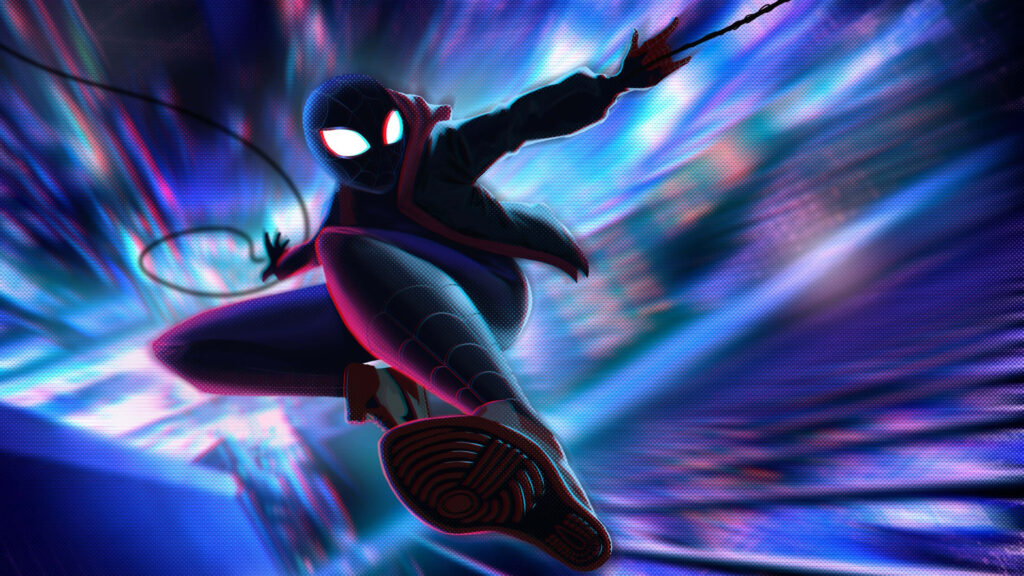 Dynamic Miles Morales Spider-Man Wallpaper: Neon City Action Scene