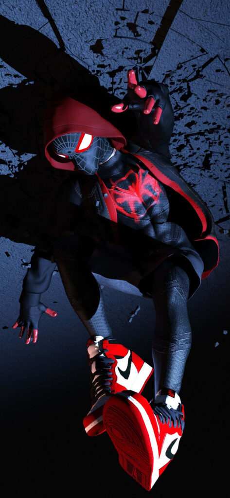 Dynamic Miles Morales iPhone Wallpaper: Iconic Marvel Action Pose
