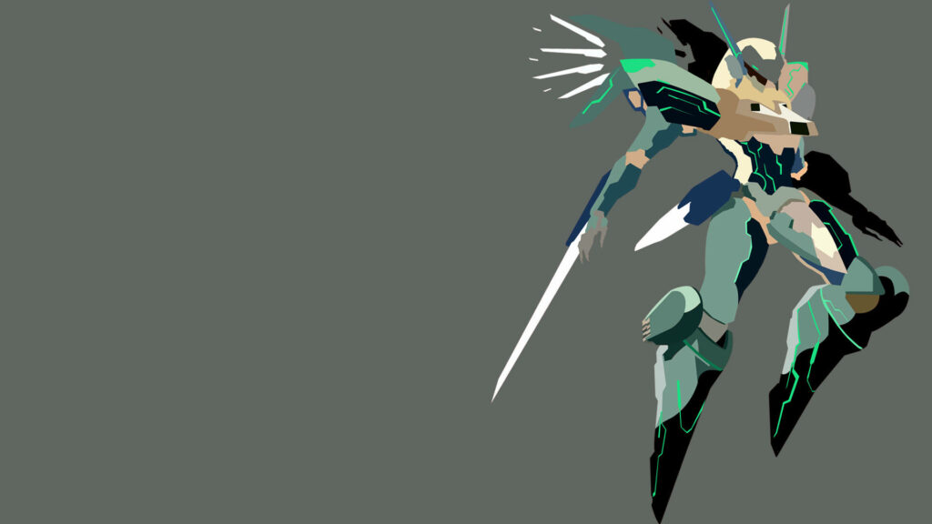 Minimalist Anime Wallpaper: Sleek Robot in Motion on Gray Background