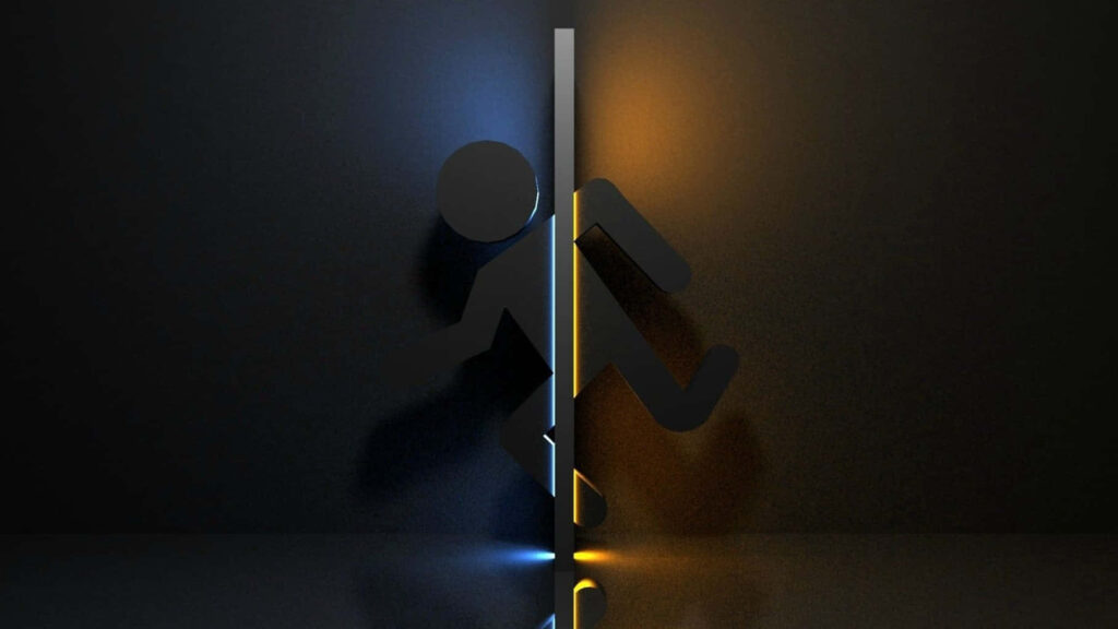 Dynamic Minimalist Wallpaper: Silhouetted Runner & Split Doorway Design