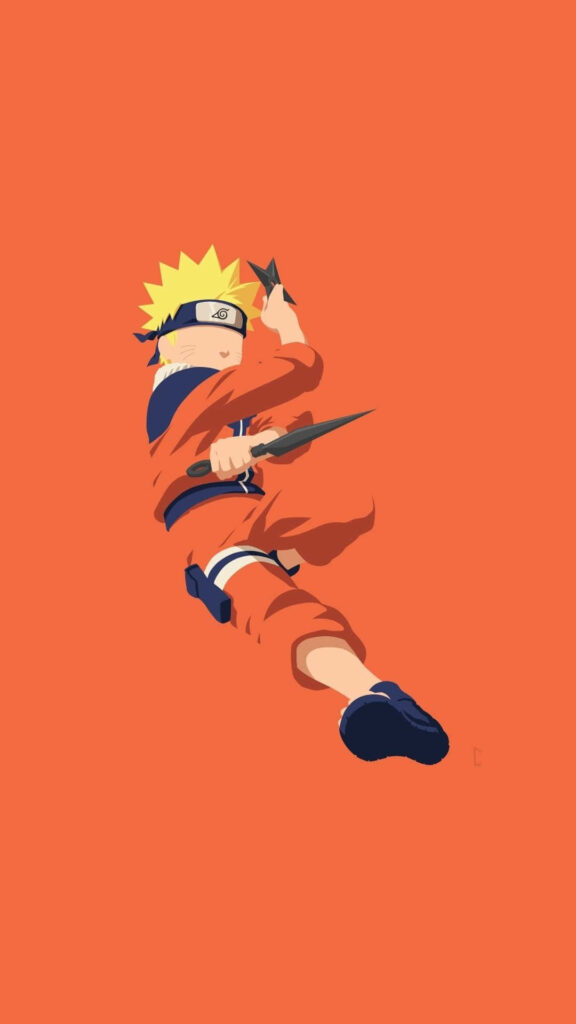 Dynamic Spiky-Haired Character Wallpaper on Solid Orange Background
