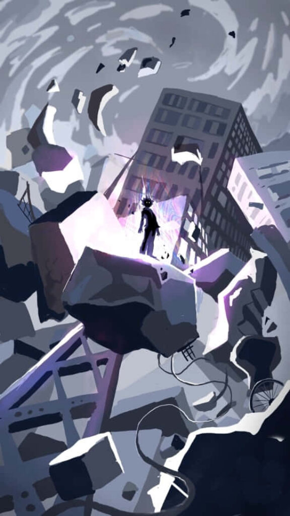 Dynamic Mob Psycho 100 Wallpaper: Intense Character Amidst Chaos
