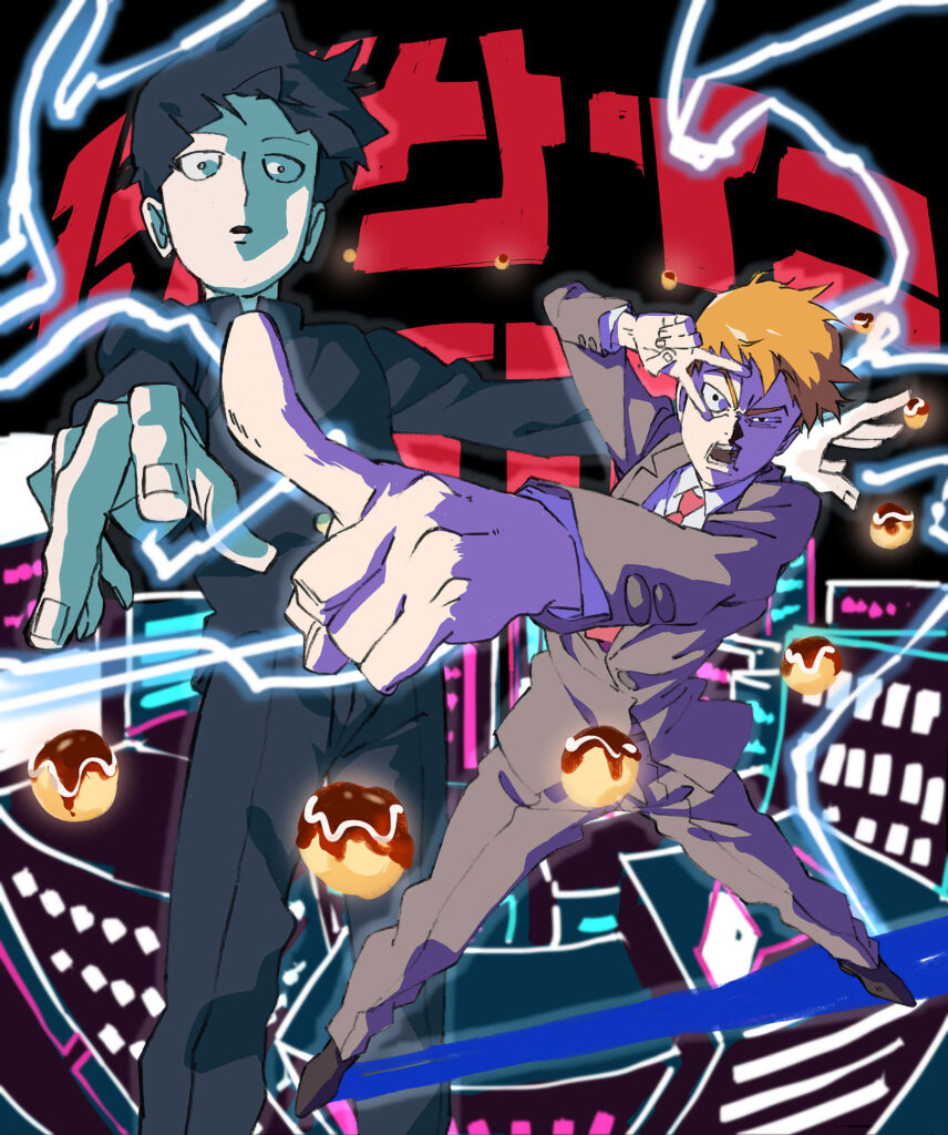 Dynamic Mob Psycho 100 Wallpaper: Mob, Reigen & Cityscape Action
