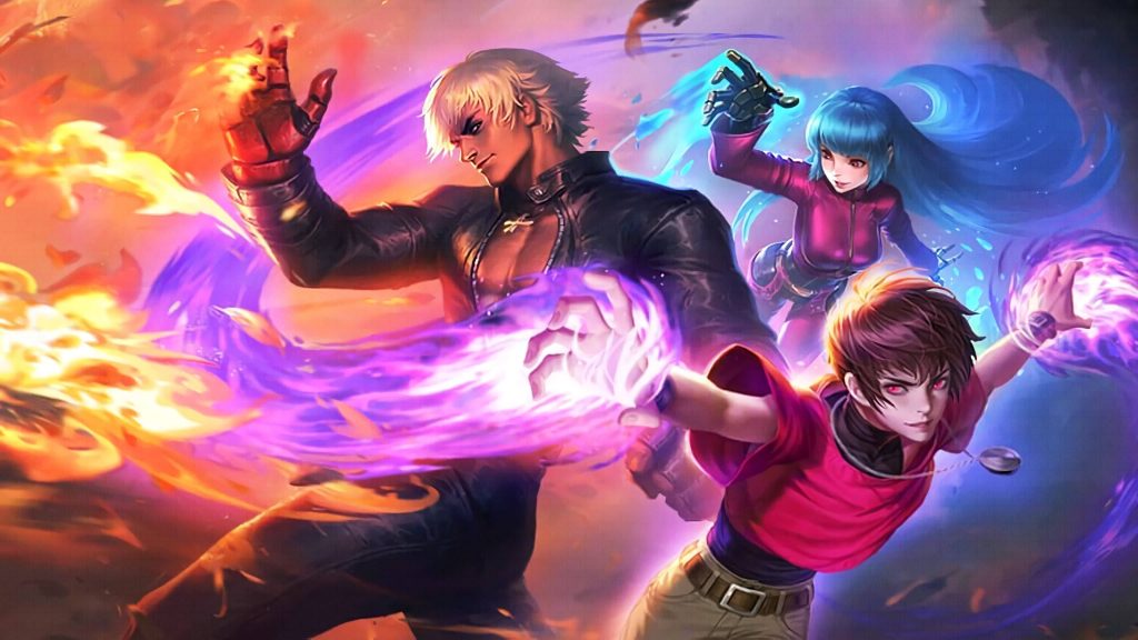 Mobile Legends KOF collaboration wallpaper Gusion K Aurora Kula Diamond Dyrroth Orochi Chris