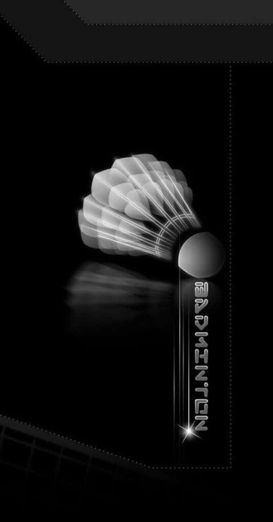 Shuttlecock Silhouette: A Dramatic Monochrome Badminton Illustration Amidst a Gray Backdrop with Bold Tilted Typography Wallpaper