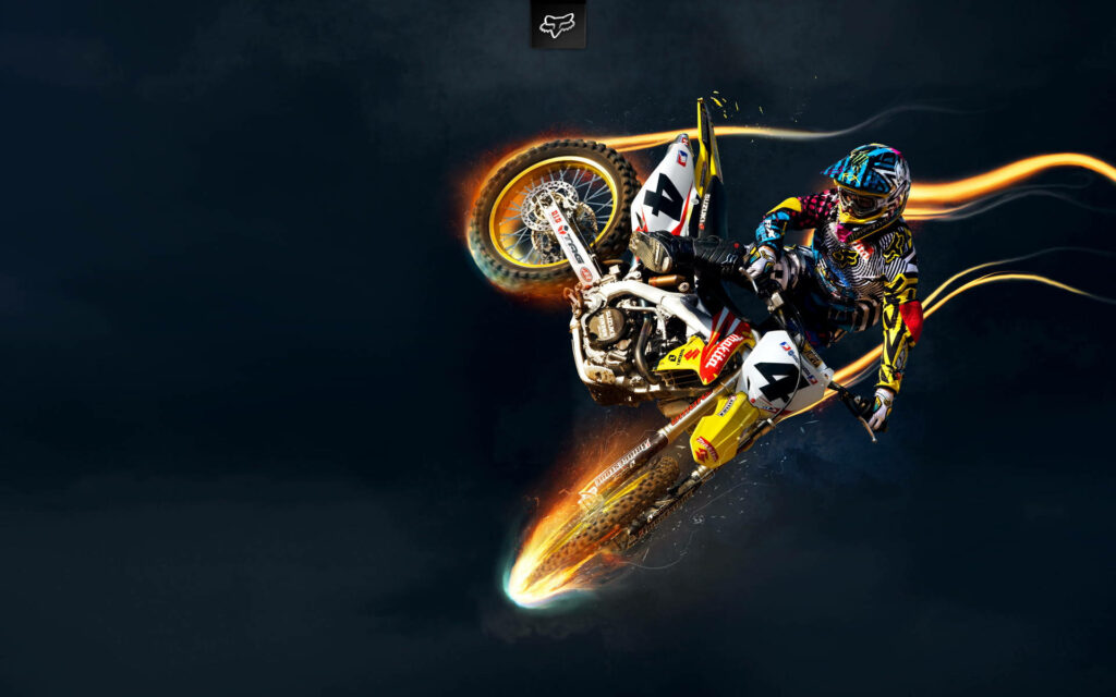 Dynamic Motocross Bike Wallpaper: Flames & Thrills in Action