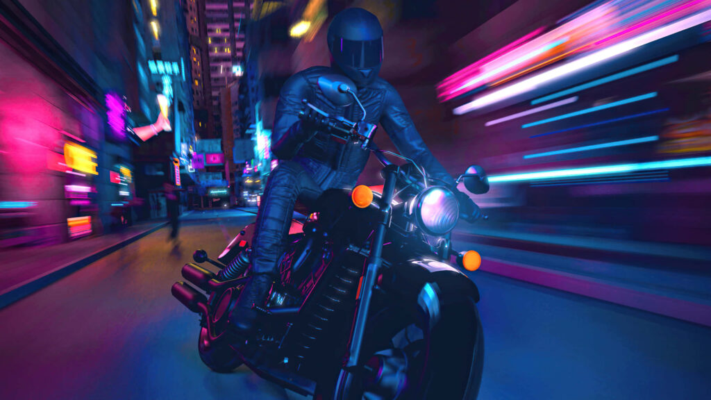 Dynamic Neon Motorcycle Wallpaper: Thrilling Night City Ride