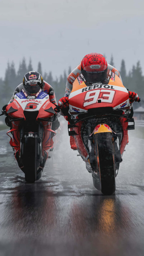 Dynamic Motorcycle Racing Wallpaper: Speed & Freedom on Wet Road