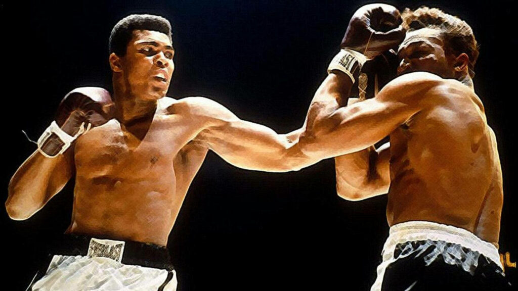 Dynamic Muhammad Ali Wallpaper: Powerful Punch in Boxing Match