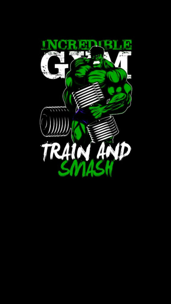 Muscular Green Wallpaper with Motivational 'Train and Smash' Slogan