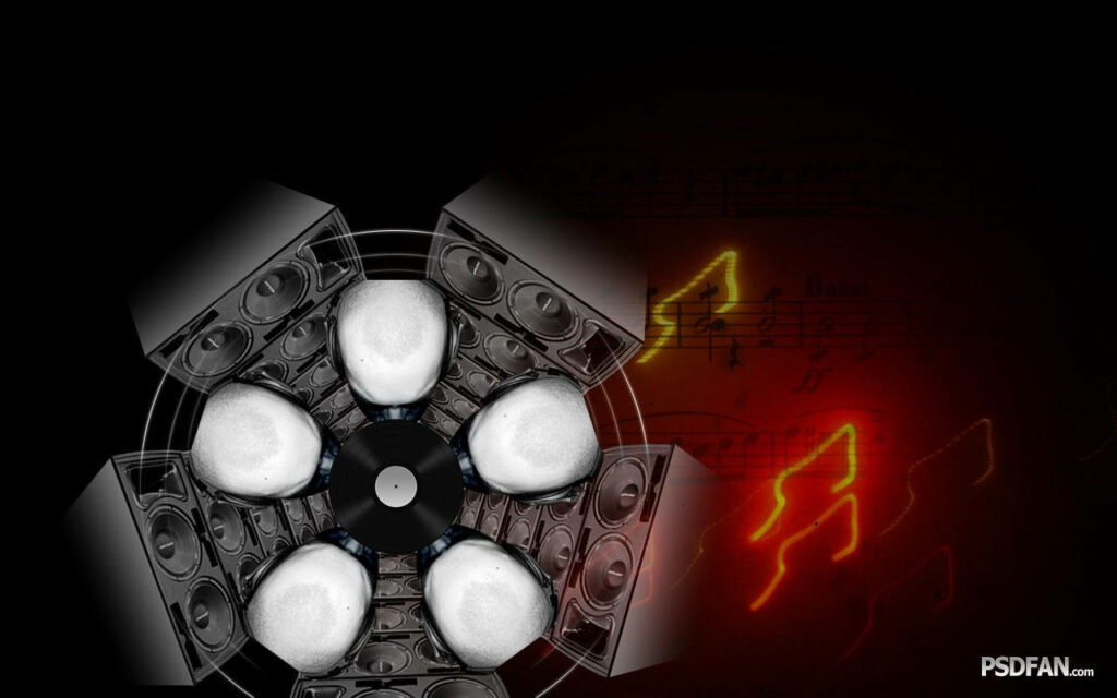 Dynamic Music-Inspired Wallpaper with Futuristic Speaker Design