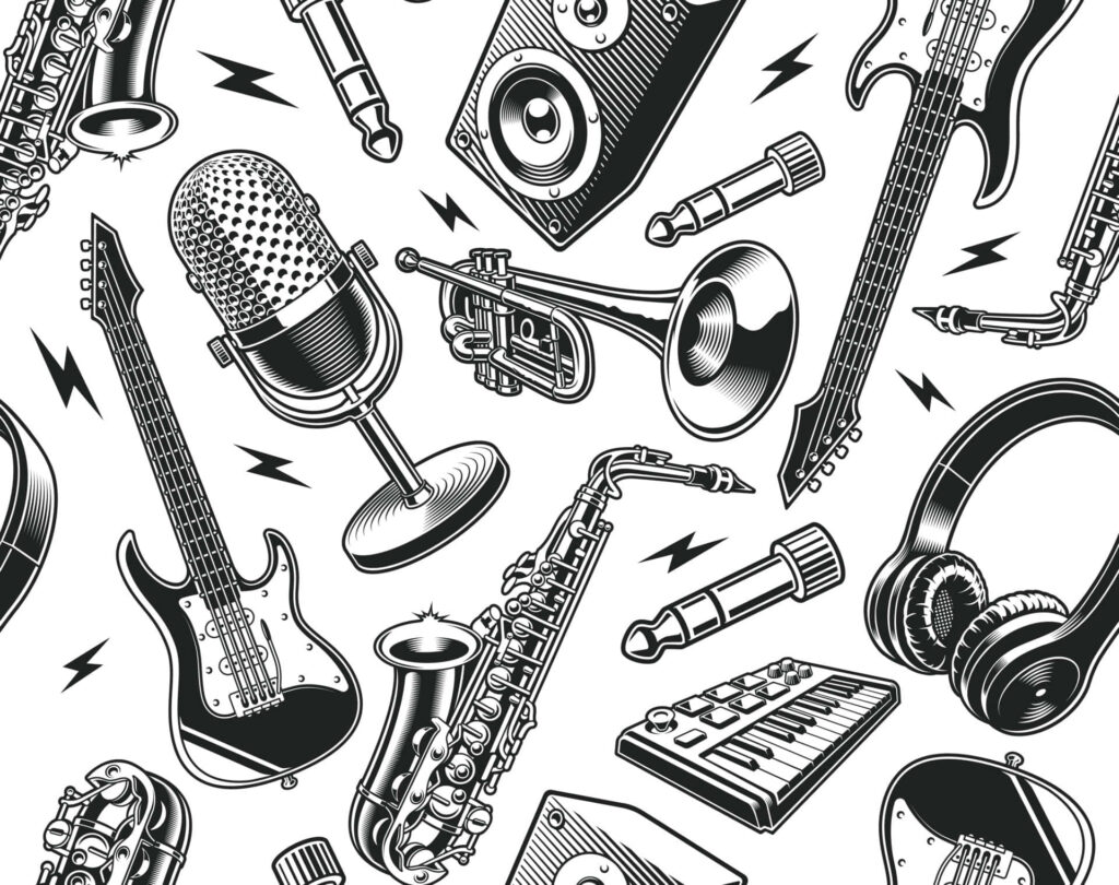Dynamic Monochrome Musical Doodle Art Wallpaper for Music Lovers