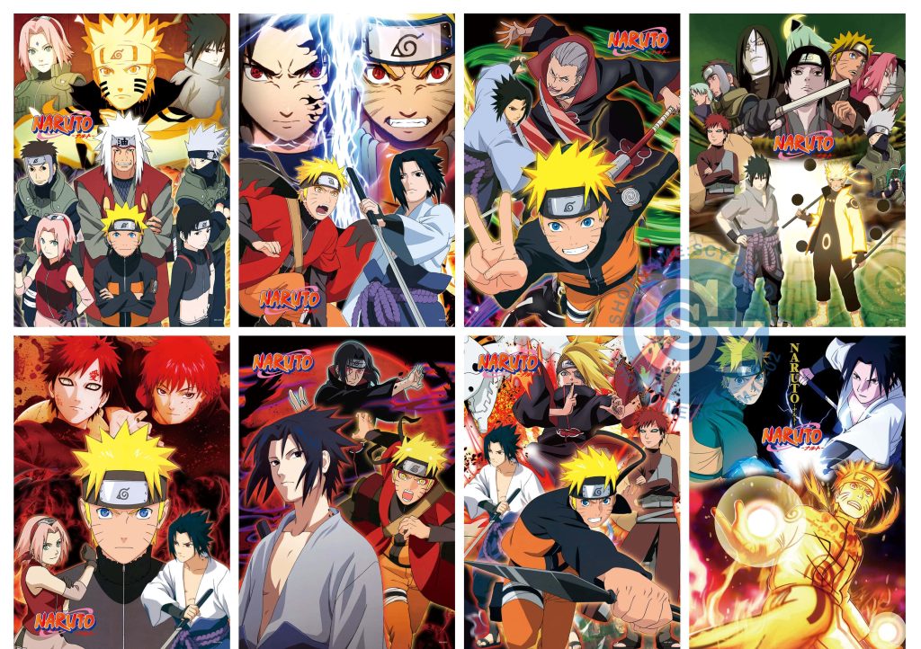 Naruto collage wallpaper with Sasuke Sakura Kakashi Naruto Nine-Tailed Chakra Mode anime art