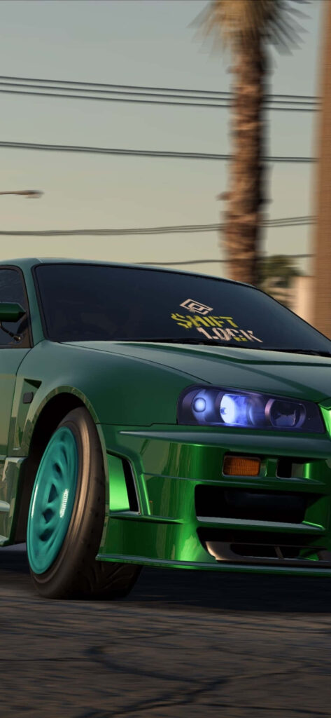 Dynamic Need For Speed Payback wallpaper dark green modded car blue headlights motion blur