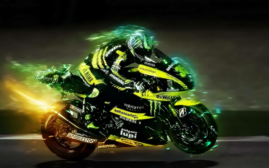 Neon Motorcycle Motion Wallpaper - Vibrant Green & Yellow Design