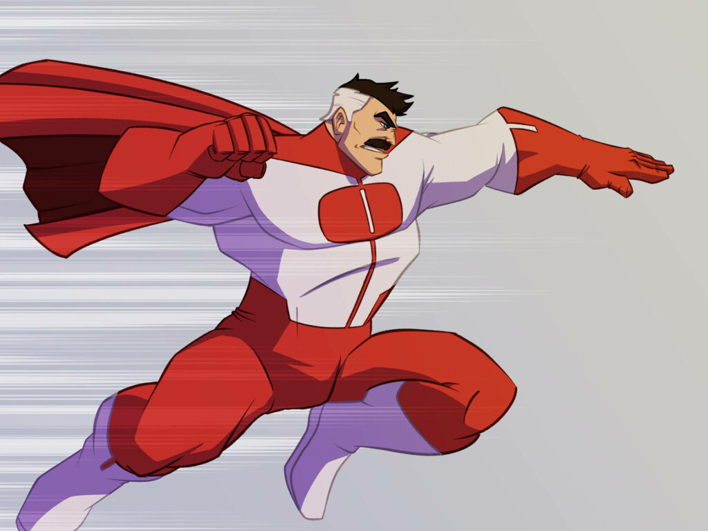 Dynamic Omni-Man Wallpaper: Speed, Power & Agility in Bold Colors