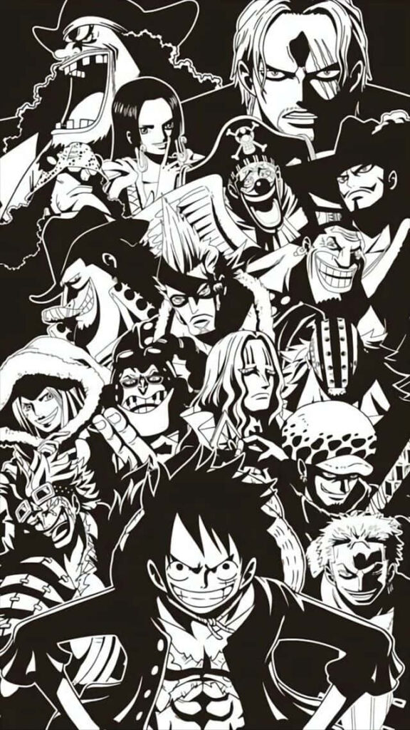 Stunning One Piece Wallpaper: Bold Dark & Light Character Collage