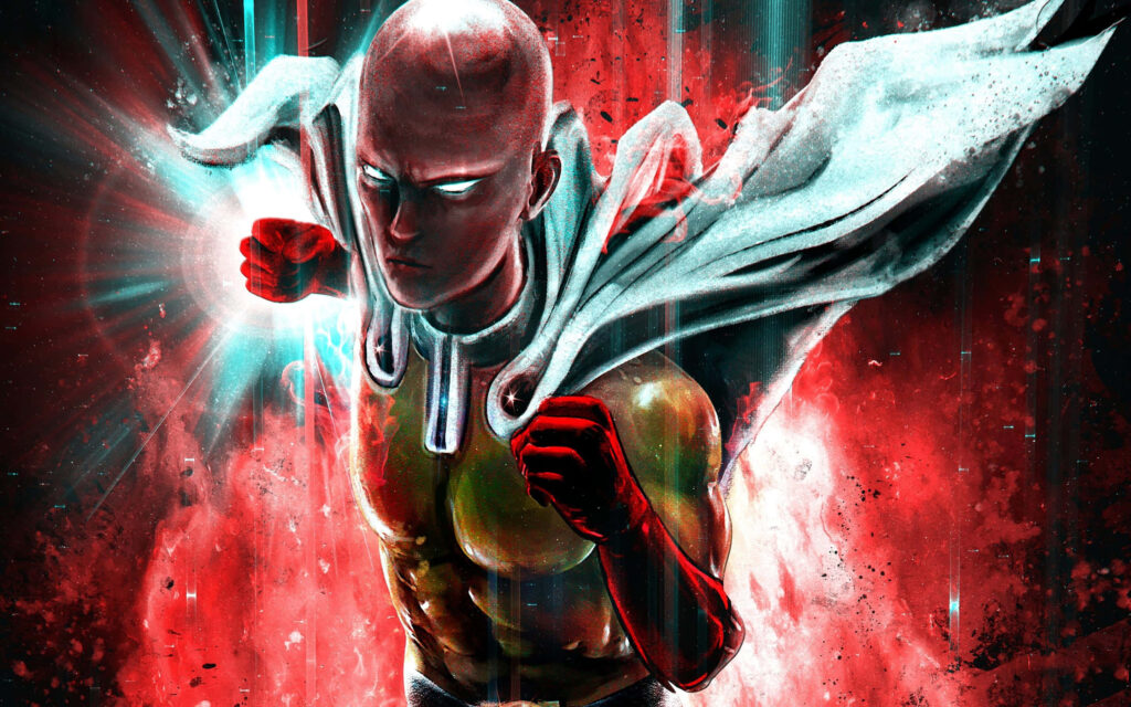 Dynamic One-Punch Man Wallpaper: Saitama in Powerful Pose