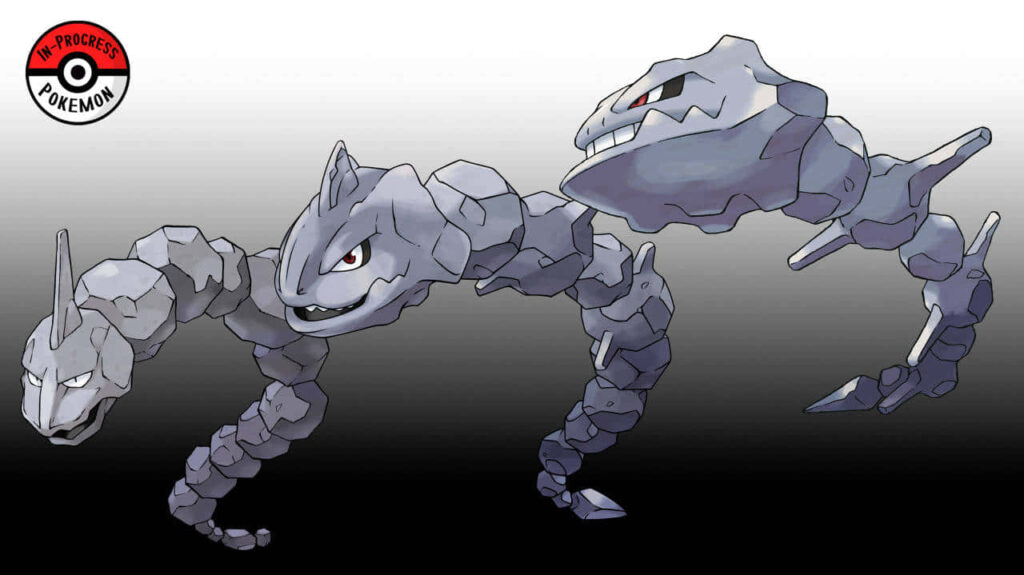 Onix Evolving into Steelix: Dynamic Pokémon Art with Gradient Background Wallpaper