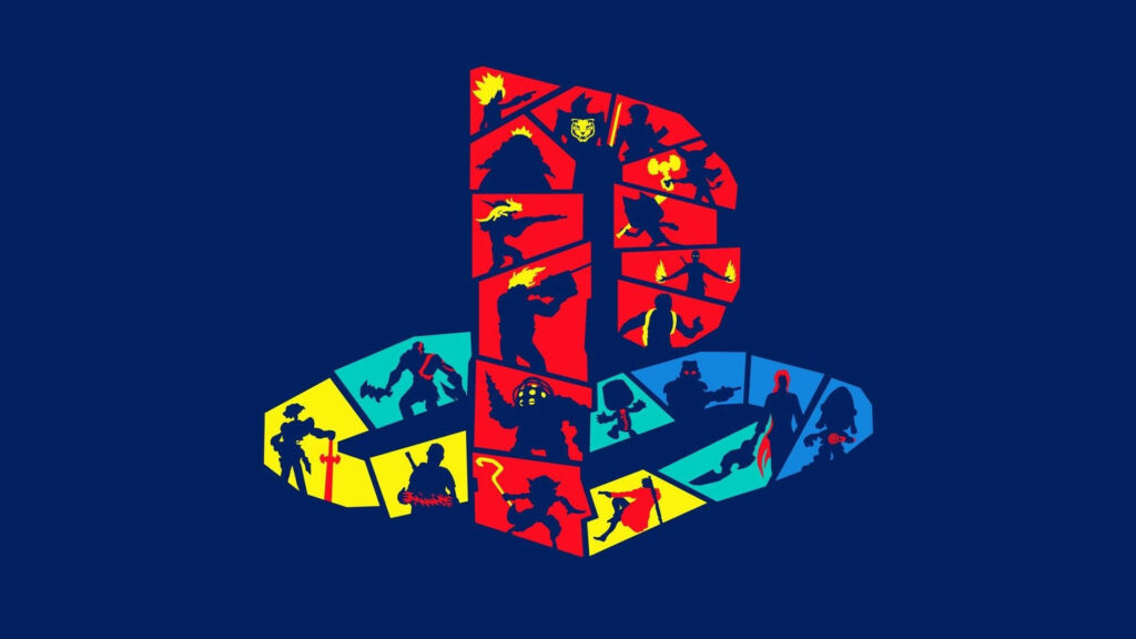 Dynamic PlayStation (PS4) Logo Wallpaper with Action Game Characters