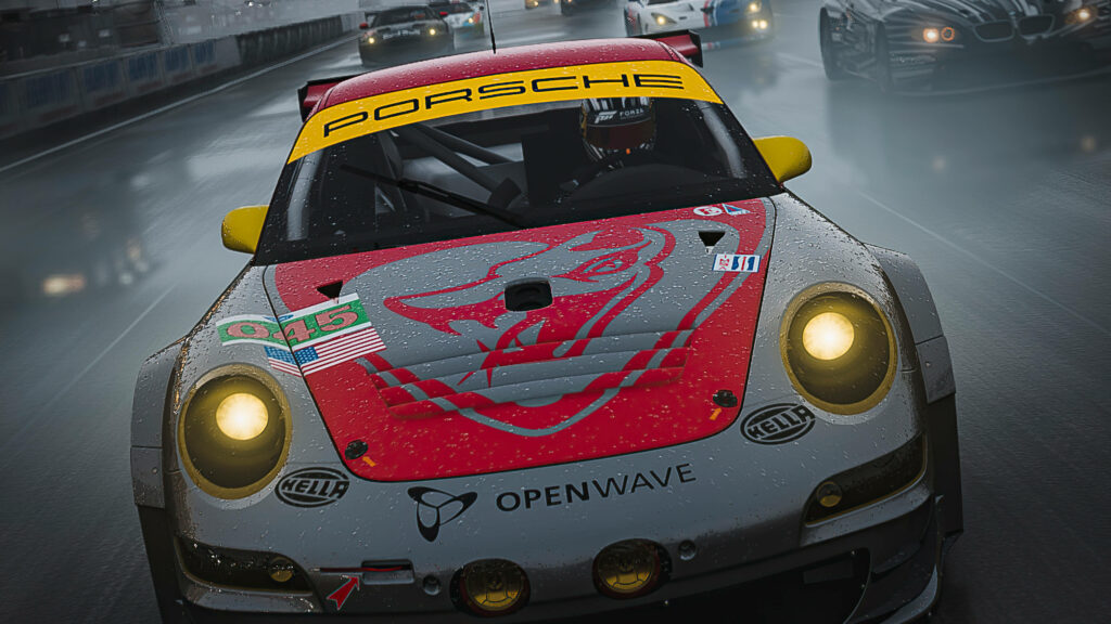 Thrilling Porsche 911 Forza 4 Wallpaper: Racing Through Rainy Tracks