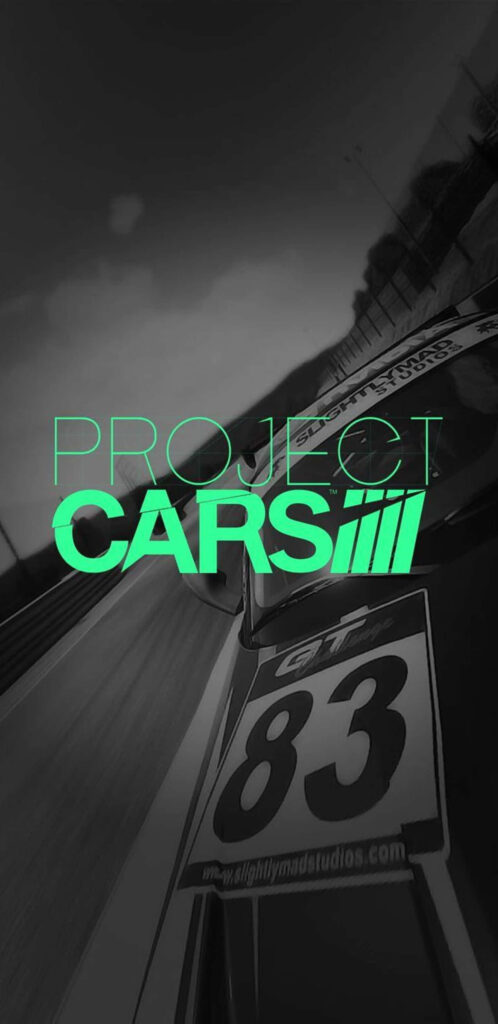 “Dynamic Project Cars III Wallpaper: Racing Car Action & Green Logo”
