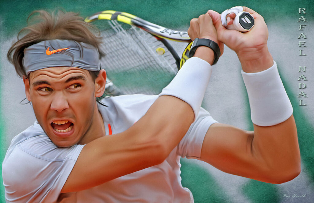 Dynamic Rafael Nadal Tennis Wallpaper: Intense Focus & Power Background