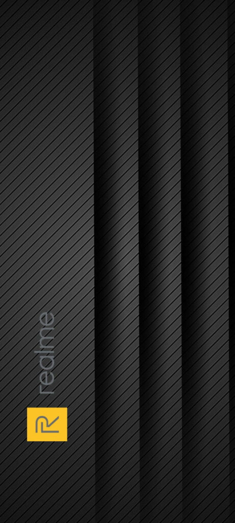 Parallel Perfection: Realme Logo Shines on Textured Black Background with Lines Wallpaper